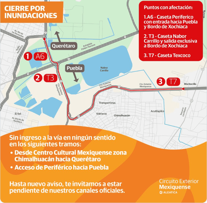 Circuito Exterior Mexiquense permanecerá cerrado hasta nuevo aviso