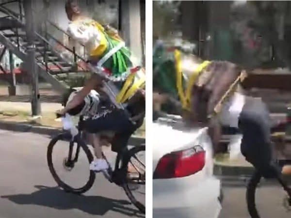 Ciclista salvado de accidente por un viajero del tiempo