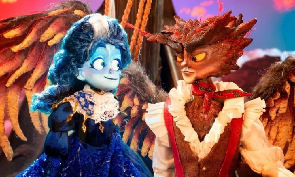 Personajes principales de la película animada "Soy Frankelda", mostrando su diseño en stop-motion con un fondo colorido.