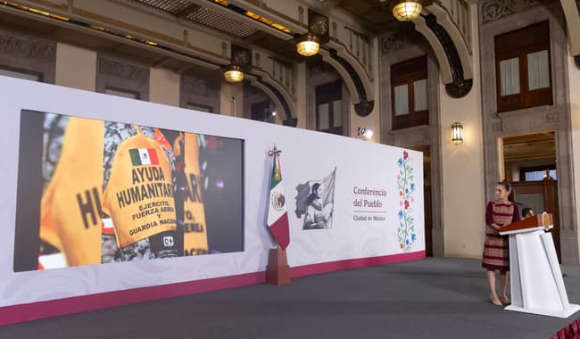 Claudia Sheinbaum Pardo presenta en conferencia de prensa el despliegue de ayuda humanitaria de México para Venezuela.