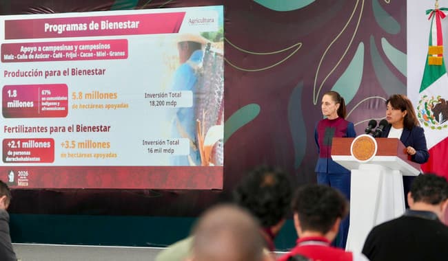 Claudia Sheinbaum y la secretaria de Agricultura presentan los Programas para el Bienestar, destacando apoyos al campo y soberanía alimentaria.