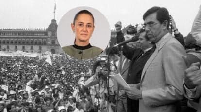 Claudia Sheinbaum en el funeral de Cuauhtémoc Cárdenas, rodeada de una multitud en el Panteón Francés de San Joaquín.