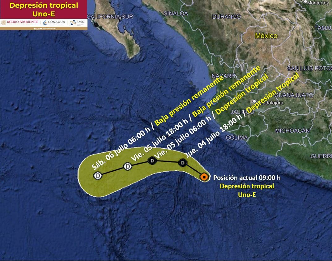 Depresión tropical Uno-E se presenta frente a costas de Colima y Jalisco